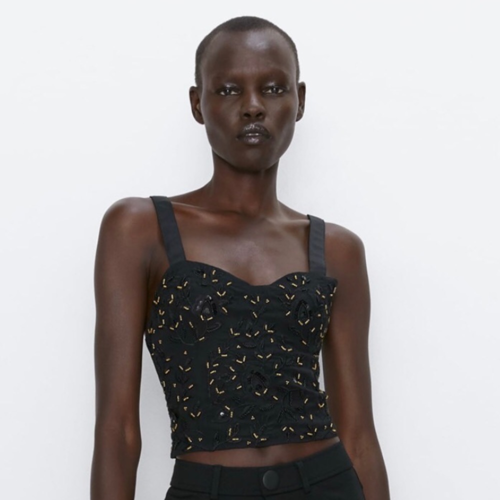 NEW!Zara Beaded Black and Gold Top Size M